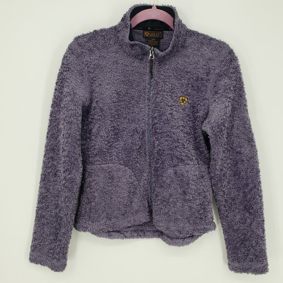 Ariat Sherpa Fuzzy Fleece Jacket S Womens Riding Zip up Teddy Bear Dusty Purple - Picture 1 of 7